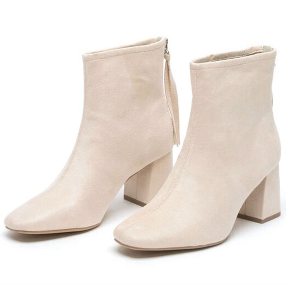 New Nude Beige Square Toe Block Heel 